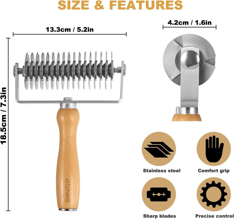 Otawe Lattice Pastry Cutter – Stainless Steel Roller Cutter with Wooden Handle for Pie, Beef Wellington, Pastry & Bread – Easy Lattice Pattern – - Image 2